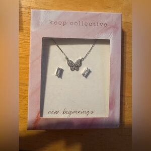 Keep Collective New Beginnings Silver Tone Rhinestone Necklace & Earrings